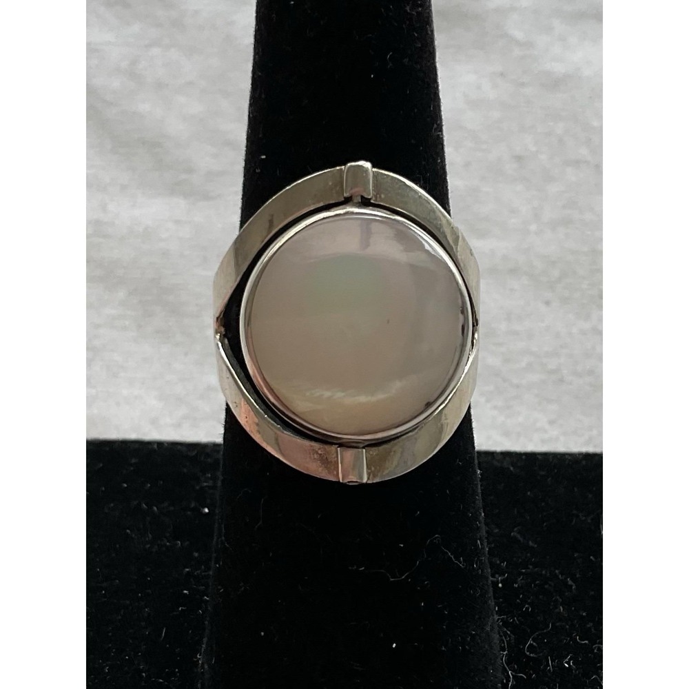 Vintage 925 Sterling Silver Mother If Pearl Reversible Flip Turquoise Stone Ring